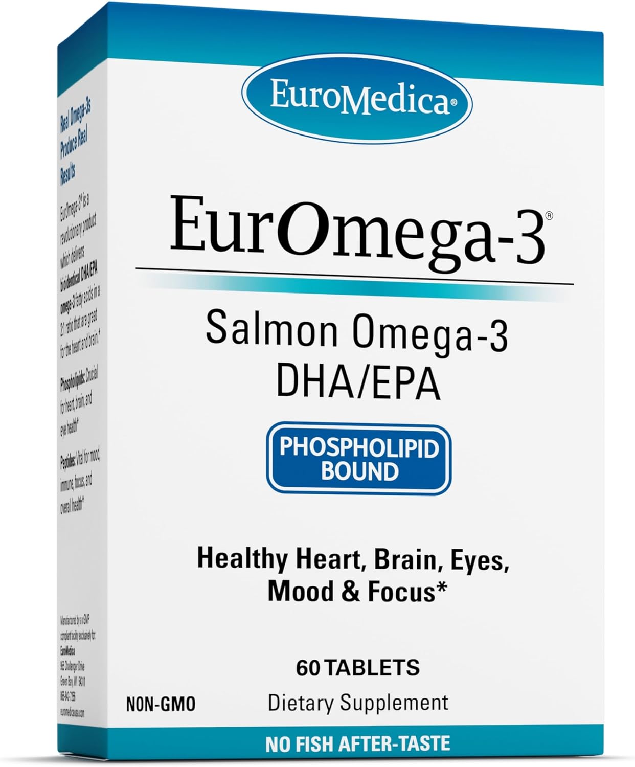 Euromedica EurOmega-3 Tablets - High-Quality Omega-3 with Phospholipids & Peptides - Enhanced Absorption - Exclusive Salmon Source - 30-Day Supply