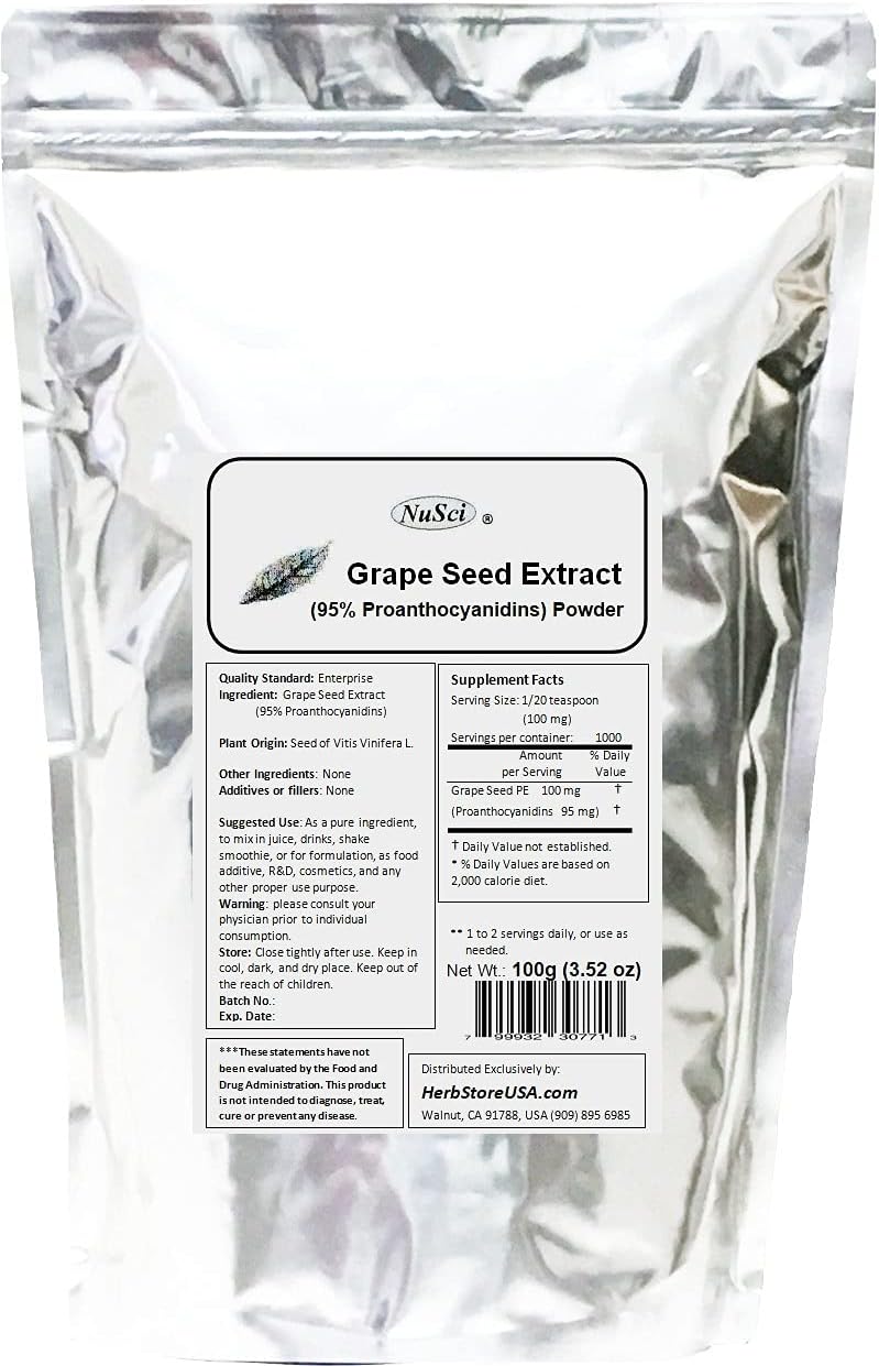 Europe Grown NuSci Grape Seed Extract Powder - 95% Proanthocyanidins OPC - 500g (1.1 lb) - Non-GMO & Non-Irradiated
