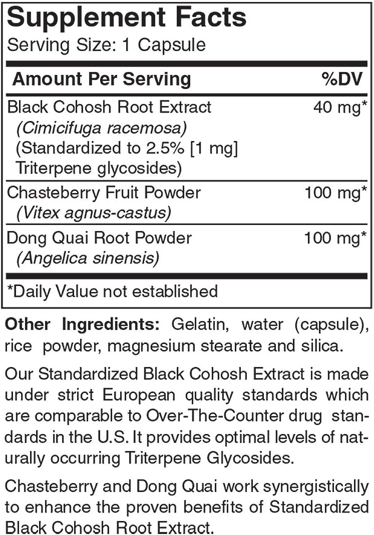 European Standardized Black Cohosh Extract Plus Capsules by Holly Hill Health Foods - 120 Count