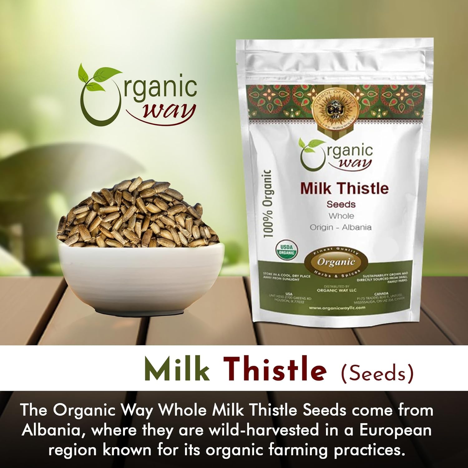 European Wild-Harvest Organic Milk Thistle Seeds - 8 Oz, Kosher Certified, Non GMO, Vegan, Gluten Free - USDA Certified, Origin Albania