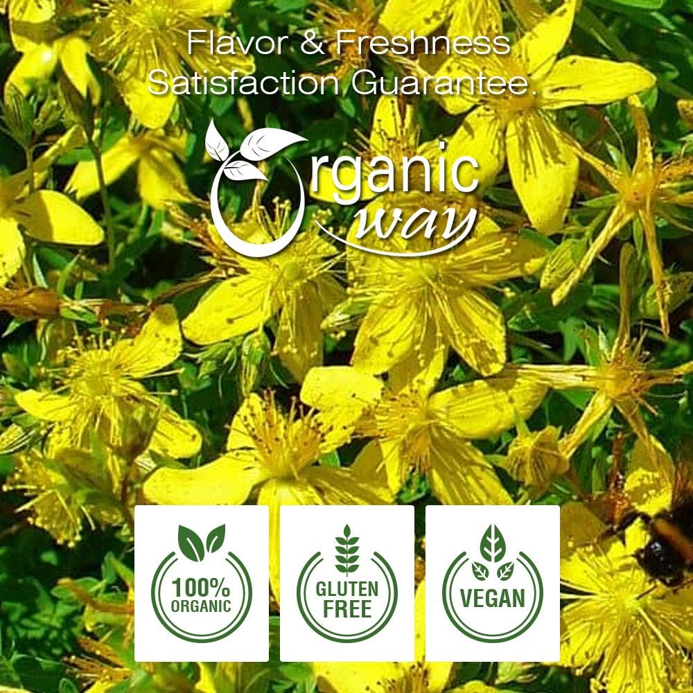 European Wild-Harvest Organic St. John's Wort Cut & Sifted Tea - Albania Origin | Kosher, USDA Certified, Vegan, Non GMO, Gluten Free (1/2LBS / 8Oz)