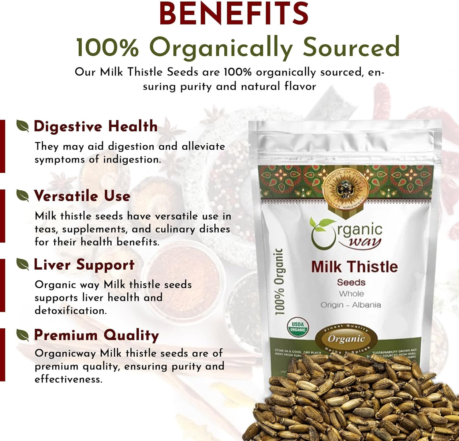 European Wild-Harvested Organic Milk Thistle Seeds - Kosher & Vegan, Non-GMO, Gluten Free, USDA Certified - 4 Oz from Albania