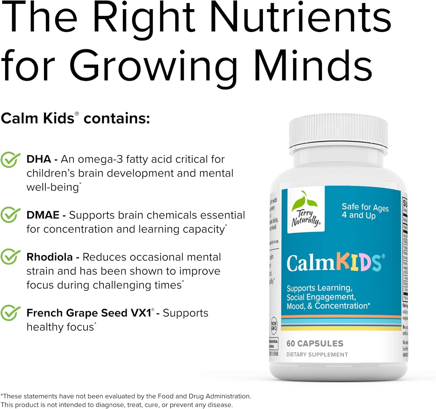 EuroPharma Terry Naturally Calm Kids 60 Capsules - Natural Calming Support for Children, Non-Drowsy Formula