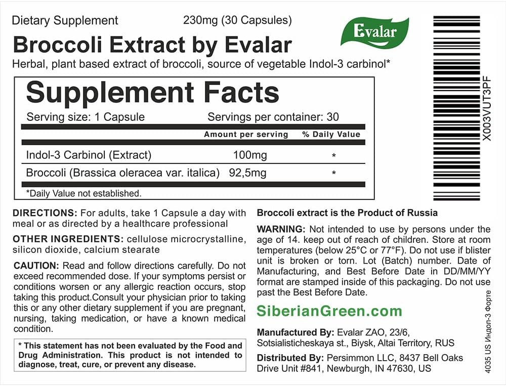 Evalar Broccoli Indole-3 Extract Capsules - Natural Herb Supplement for Health Support