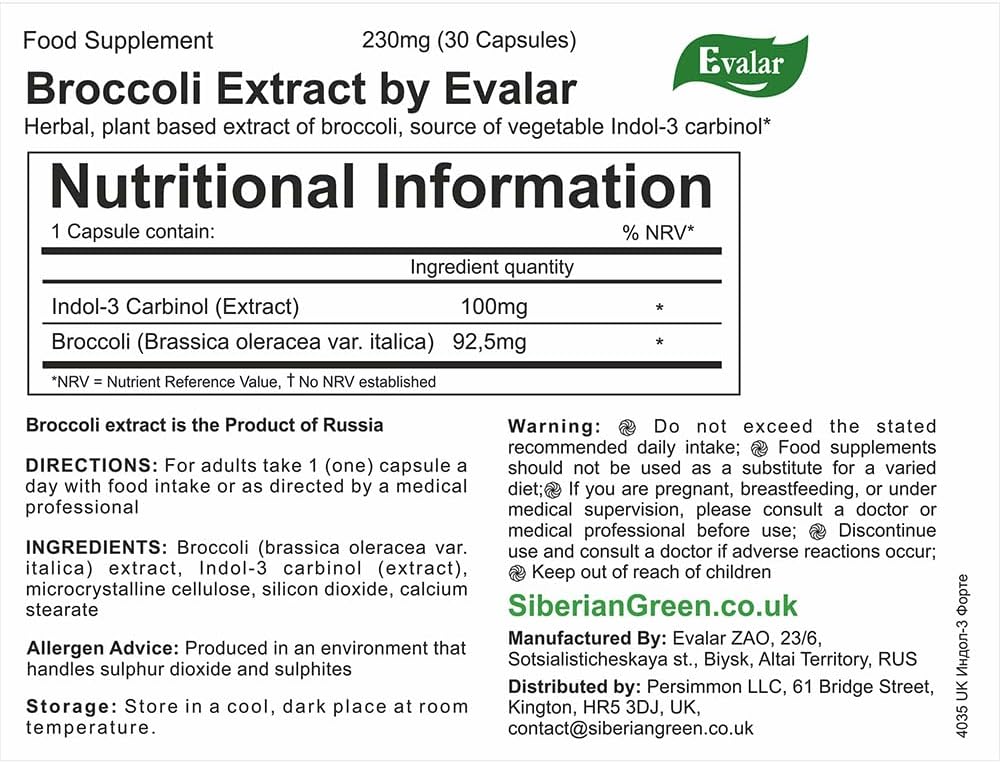 Evalar Broccoli Indole-3 Extract Capsules - Natural Herb Supplement for Health Support