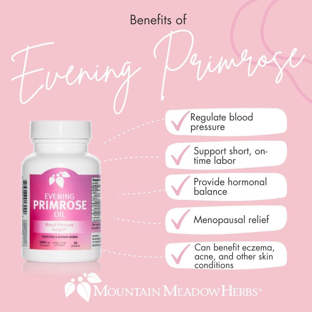 Evening Primrose Oil Capsules for Women: Natural Support for Skin Health with Omega-6 Fatty Acids, Gluten-Free, 1000mg (30ct)