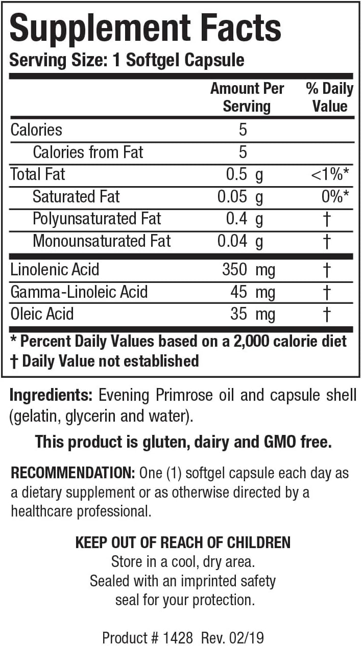 Evening Primrose Oil Softgels for Cardiovascular, Neurological, and Women's Health, Rich in GLA and Linoleic Acid, 100 Count