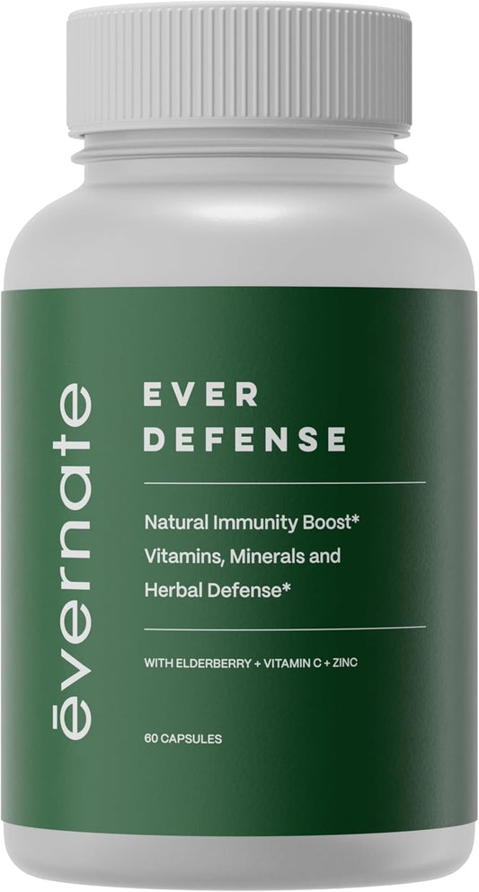 Evernate Ever Defense | Immune Support Supplement with Elderberry, Echinacea, Vitamins, Minerals, Amino-Acids | Non-GMO, Gluten Free | 60 Capsules