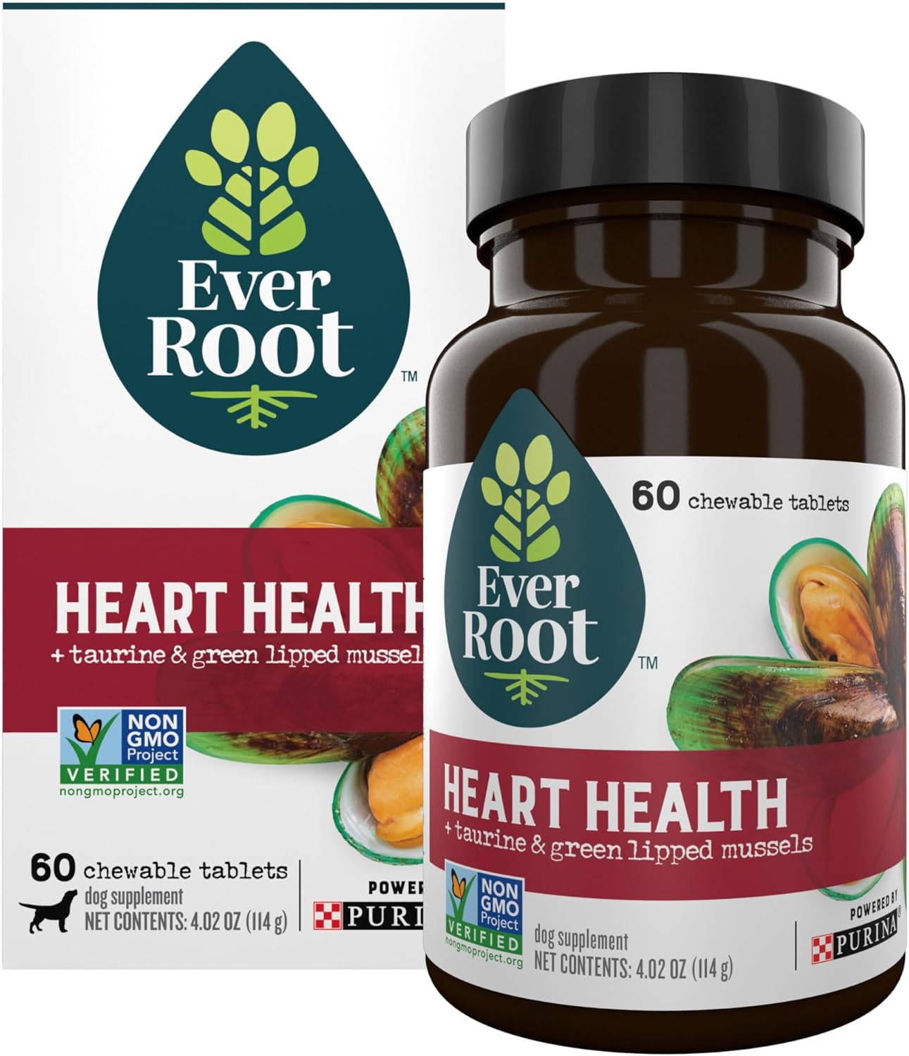 EverRoot Dog Heart Health Chewable Tablets with Taurine and Green-Lipped Mussels - 4.02 oz. Canister