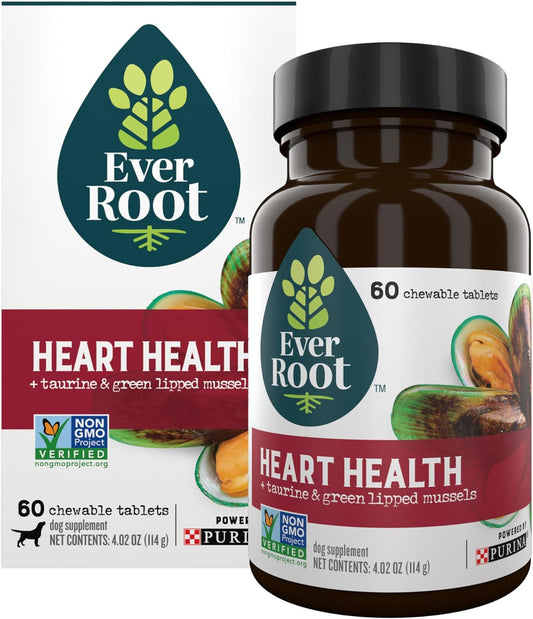 EverRoot Dog Heart Health Chewable Tablets with Taurine and Green-Lipped Mussels - 4.02 oz. Canister