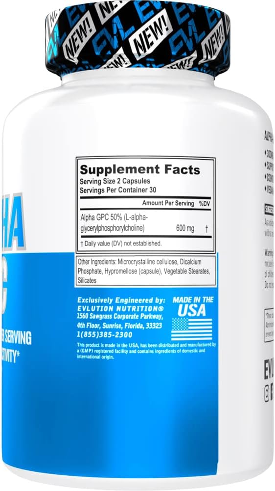 EVL Nootropic Alpha GPC Choline Supplement - Boost Memory and Focus with 600mg Alpha GPC Nootropics Brain Support - Mood Enhancer and Acetylcholine Precursor - EVL Nutrition Formula