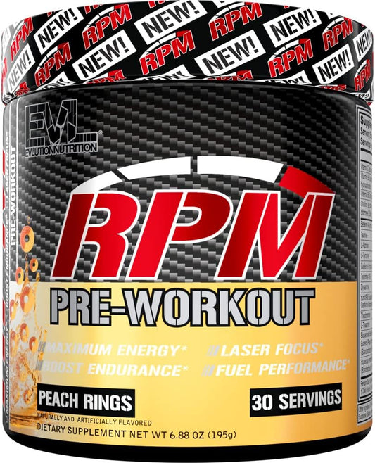 EVL RPM Energy Pre Workout Powder for Enhanced Performance and Focus - Peach Rings Flavor