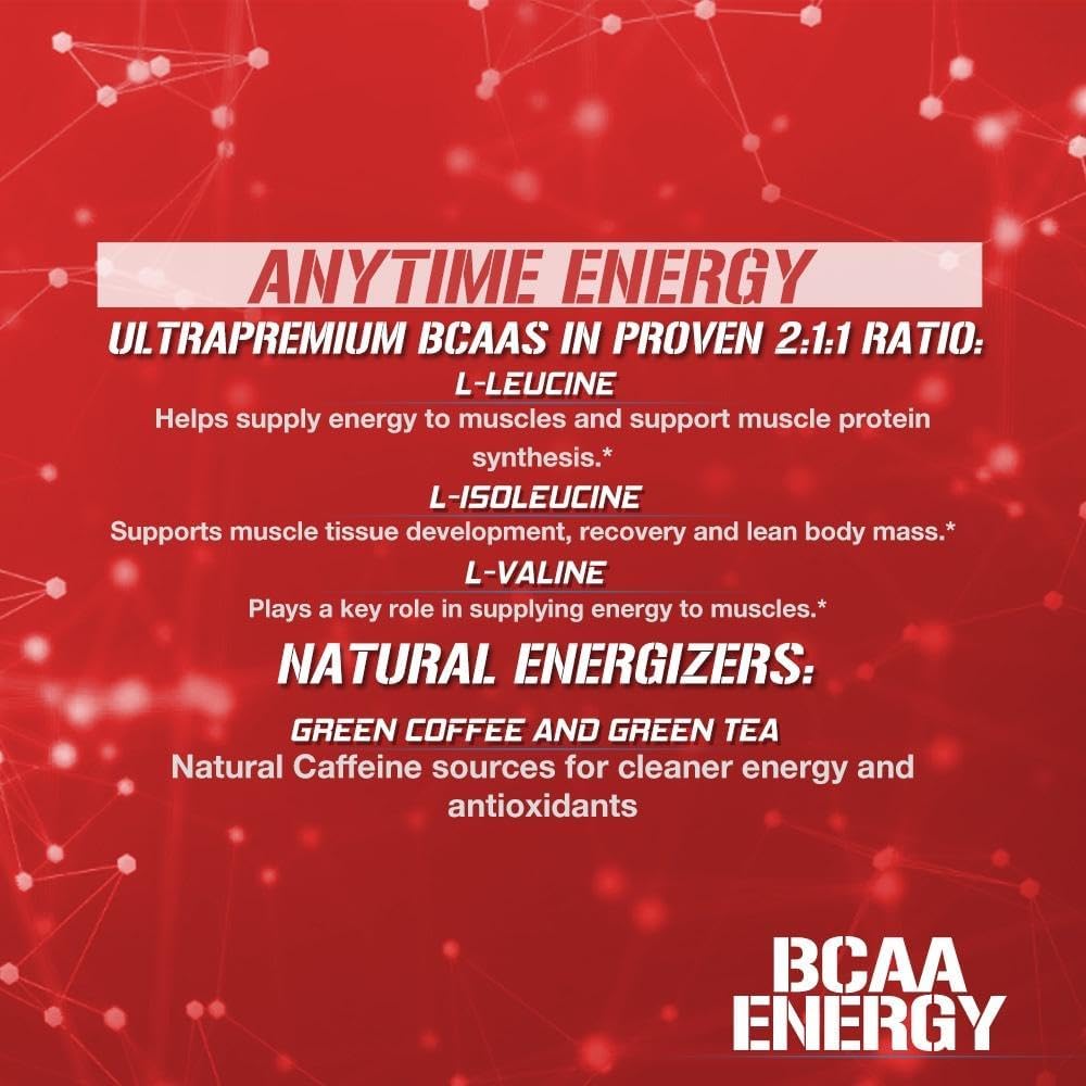 Evlution EVL BCAA Energy Powder for Muscle Recovery and Endurance - Natural Caffeinated Post Workout Drink - Fruit Punch Flavor