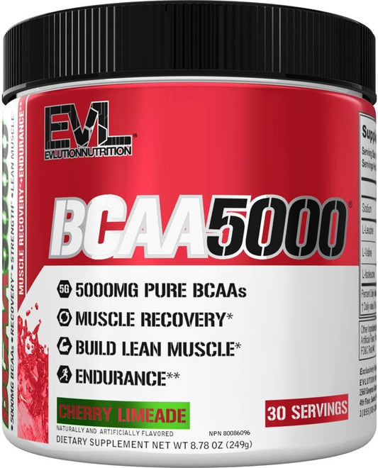 Evlution EVL BCAAs Amino Acids Powder - Cherry Limeade Flavor - Post Workout Recovery and Pre Workout Energy Drink - 5g BCAA Supplement for Men
