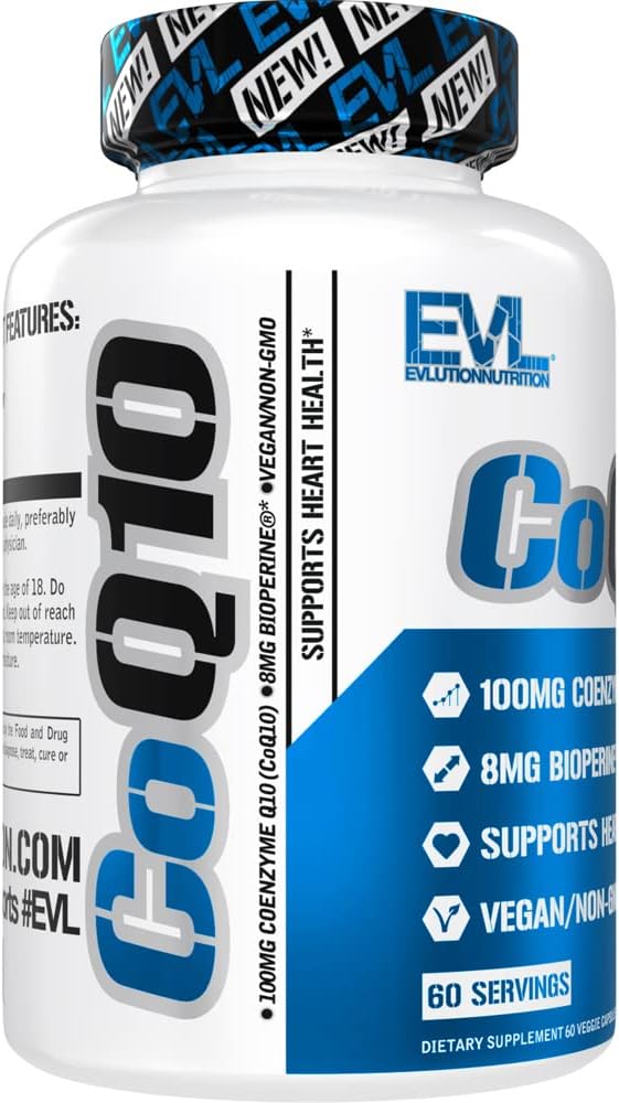 Evlution EVL High Absorption CoQ10 100mg with Bioperine - Antioxidant Supplement for Brain Health, Energy, and Aging