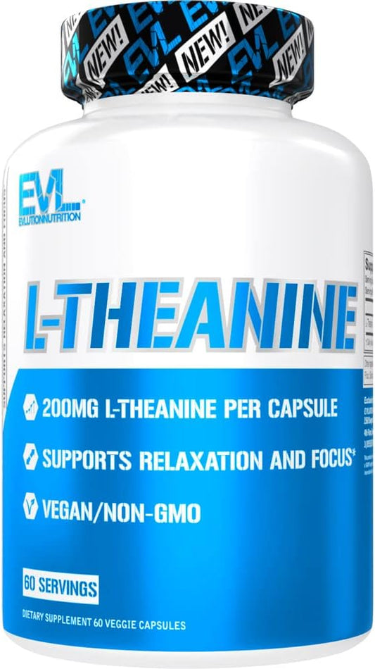 Evlution L-Theanine 200mg Capsules - Nootropic Supplement for Focus, Relaxation, Attention, Energy - Daytime Mood Support
