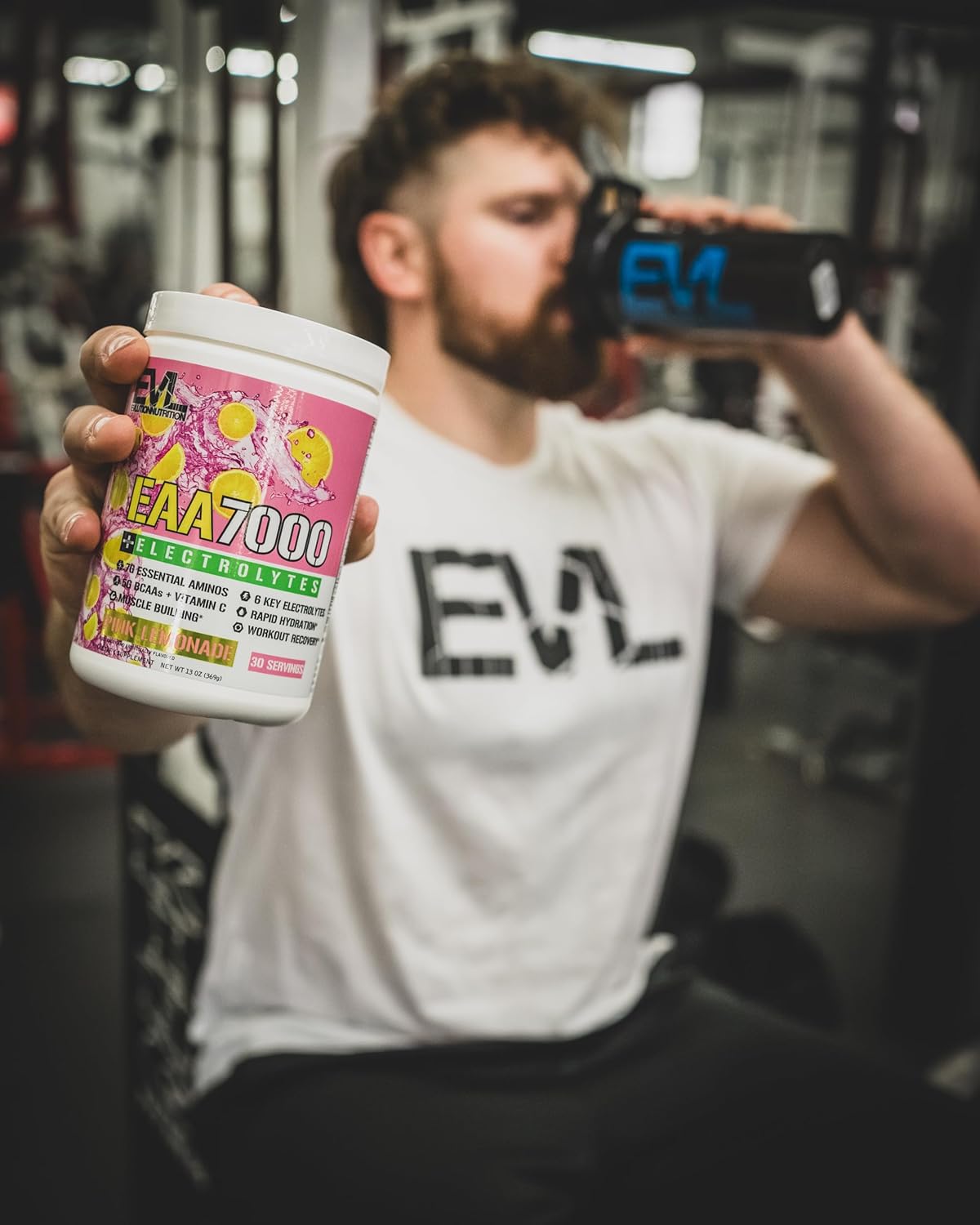 Evlution Nutrition EAA7000 + Electrolytes Powder - Muscle Building & Recovery Supplement with EAAs, BCAAs, and Electrolytes - Pink Lemonade Flavor - 30 Servings