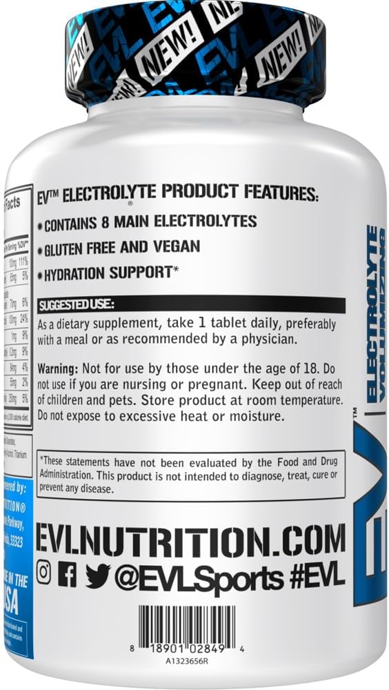 Evlution Nutrition Electrolyte Hydration Tablets - Rapid Rehydration Supplement - Vegan, Gluten-Free, Keto Friendly - 60 Servings