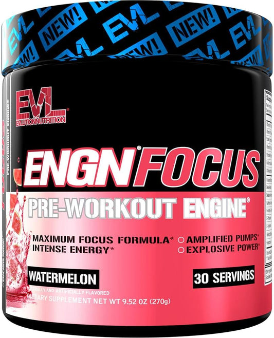 Evlution Nutrition ENGN Focus: Intense Pre-Workout Powder with Creatine for Maximum Energy and Focus - Watermelon Flavor - 30 Servings