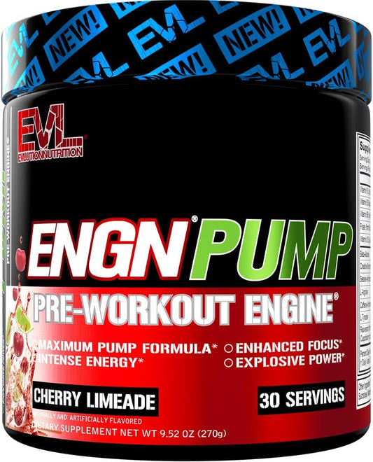 Evlution Nutrition ENGN Pump: Cherry Limeade Pre-Workout Powder with Creatine for Lasting Energy - 30 Servings
