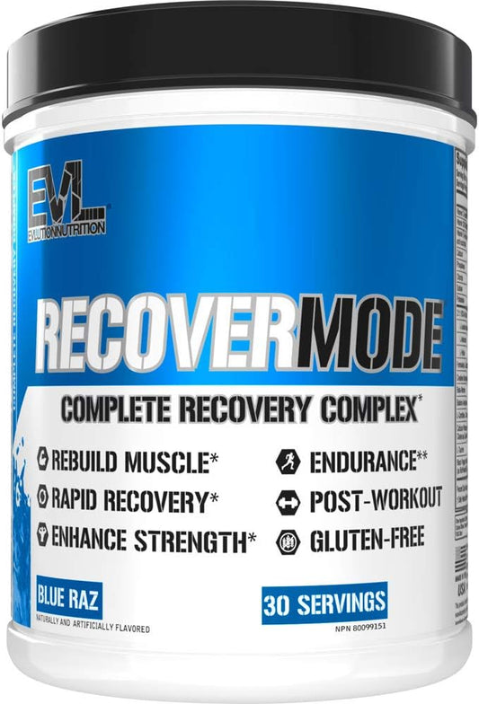 Evlution Nutrition Recover Mode: Post-Workout Supplement with BCAAs, Immunity Support, Vitamins, Electrolytes, and More - Blue Raz, 30 Servings