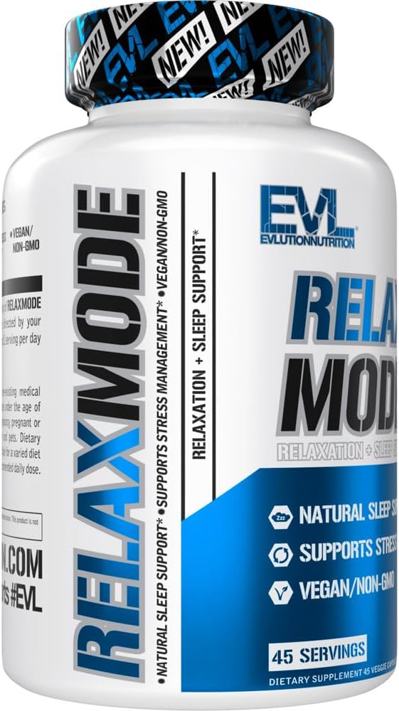 Evlution Nutrition RelaxMode: Natural Sleep Support with L-Theanine & Valerian Root Extract - Vegan & Non-GMO Dietary Supplement - 45 Servings