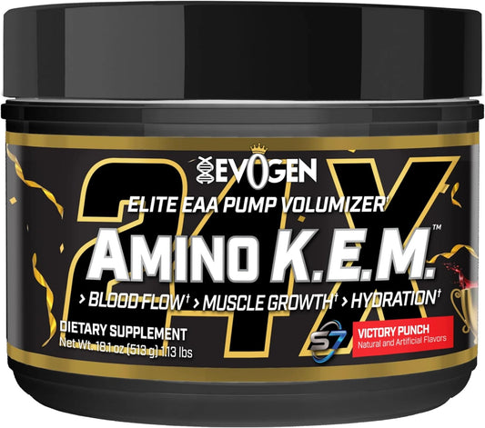 Evogen Amino K.E.M. Victory Punch - EAA & BCAA Powder for Muscle Growth & Hydration | Blood Flow Supplement with BCAAs Amino Acids | 30 Servings