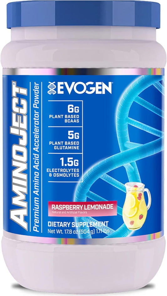 Evogen AminoJect: BCAA & EAA Recovery Formula with Electrolytes for Muscle Growth - Raspberry Lemonade, 30 Servings