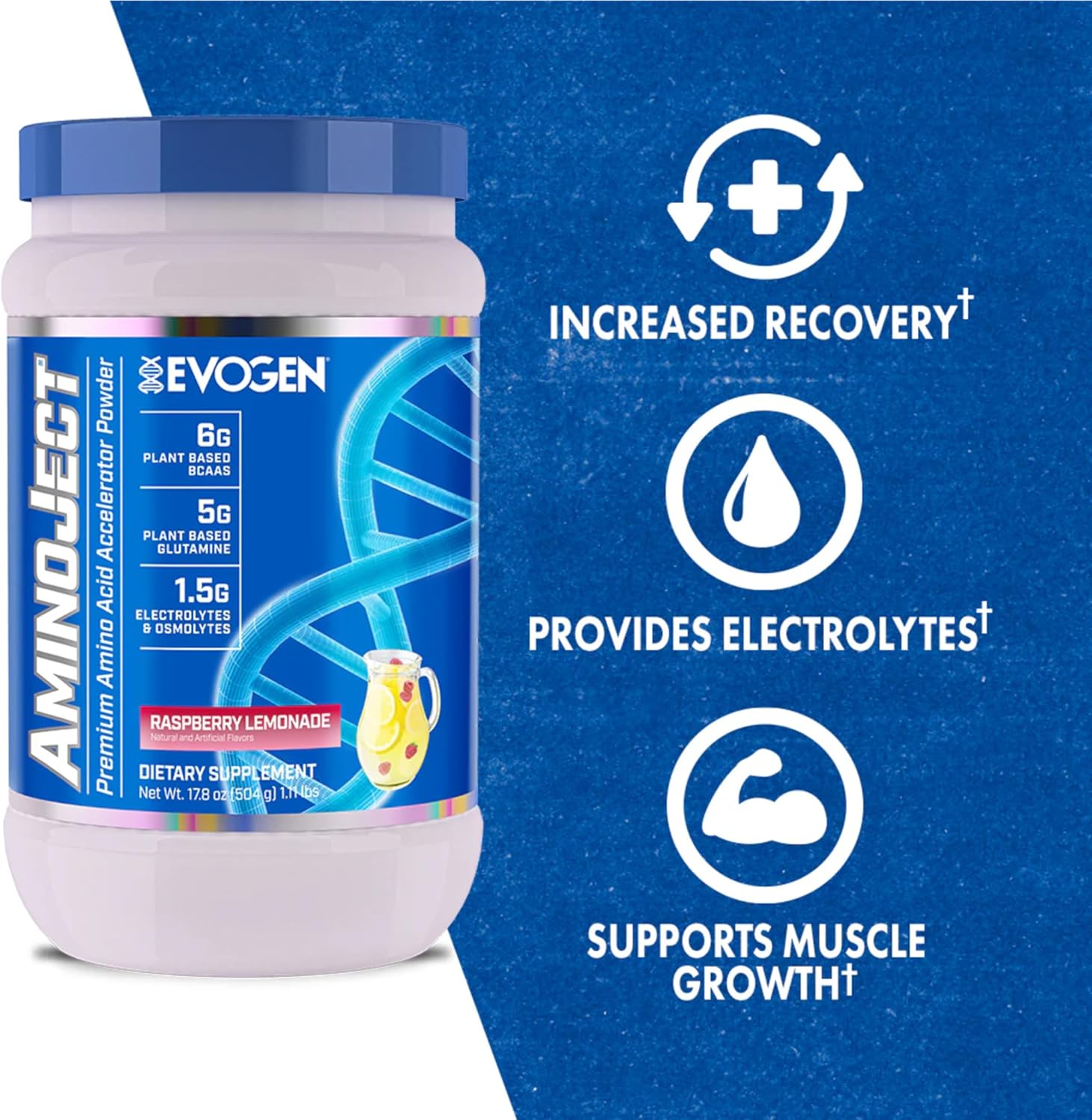 Evogen AminoJect: BCAA & EAA Recovery Formula with Electrolytes for Muscle Growth - Raspberry Lemonade, 30 Servings