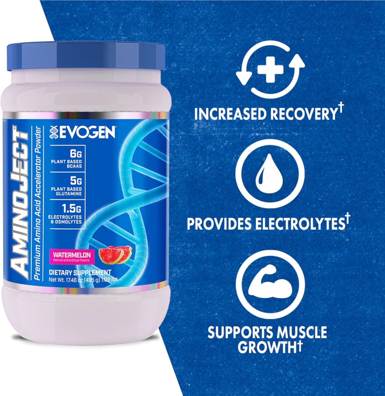 Evogen AminoJect Watermelon - BCAA & EAA Recovery Formula with Electrolytes for Muscle Growth & Hydration - 30 Servings