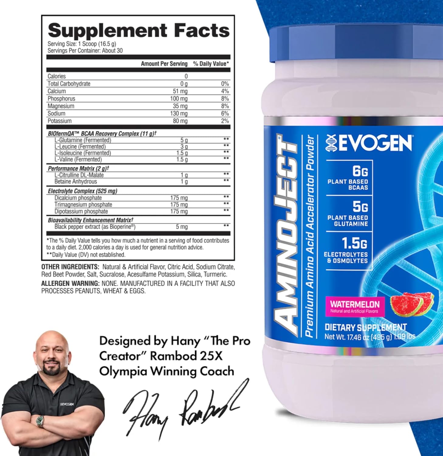 Evogen AminoJect Watermelon - BCAA & EAA Recovery Formula with Electrolytes for Muscle Growth & Hydration - 30 Servings
