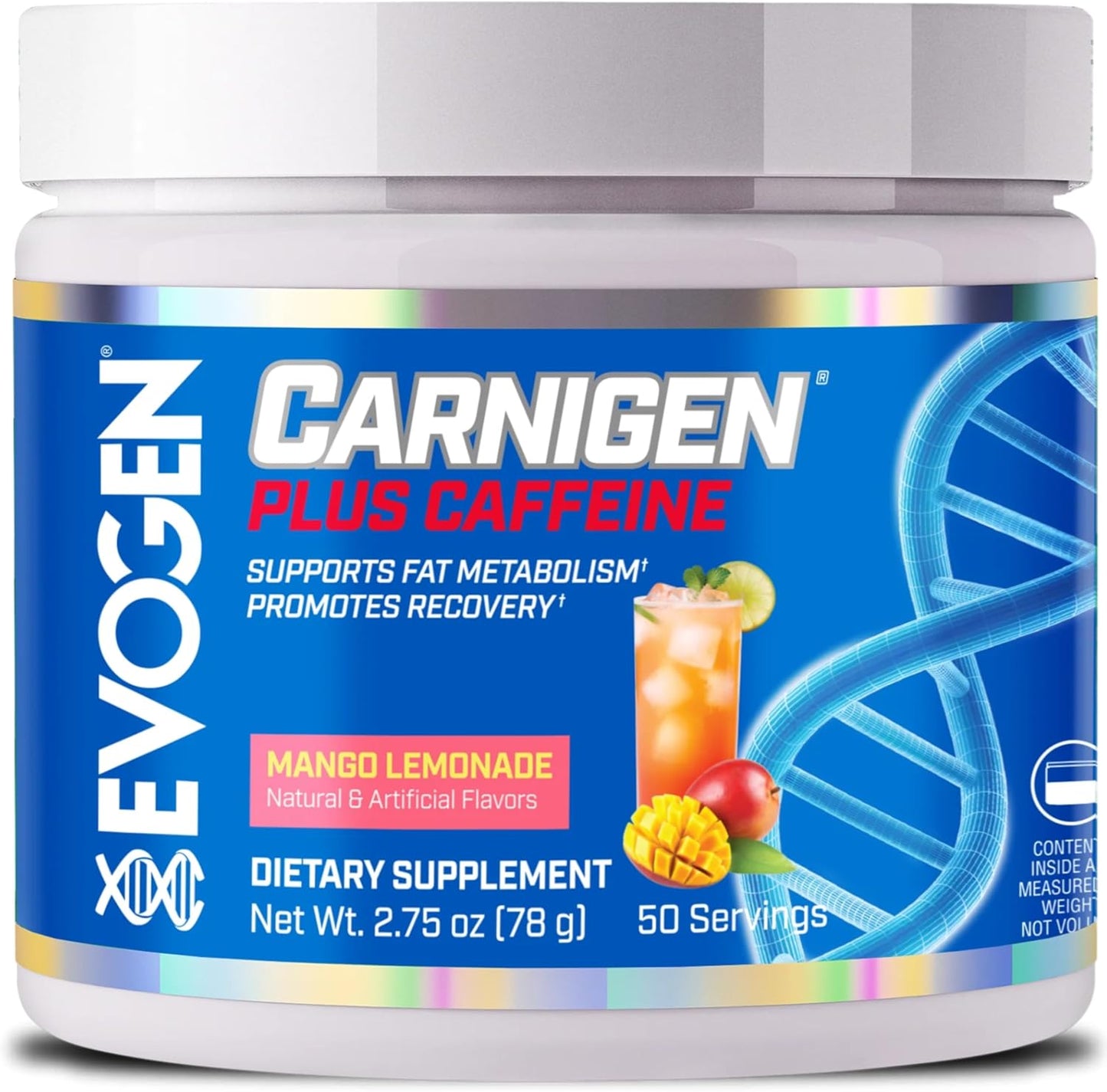 Evogen Carnigen Plus Caffeine - Mango Lemonade L Carnitine Powder for Fat Metabolism & Recovery - 50 Servings