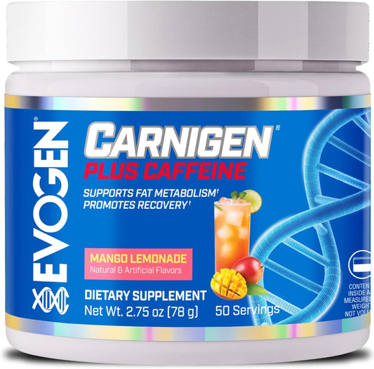 Evogen Carnigen Plus Caffeine - Mango Lemonade L Carnitine Powder for Fat Metabolism & Recovery - 50 Servings