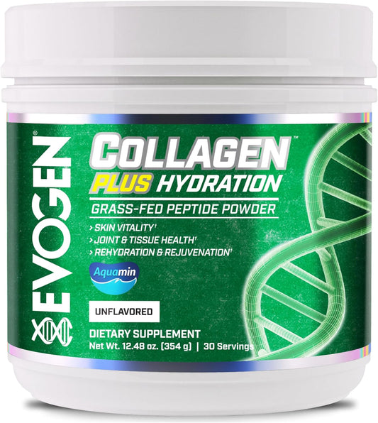 Evogen Collagen Plus Hydration Powder - Grass-Fed Collagen Peptides for Skin, Joint & Tissue Health - Unflavored - 30 Servings