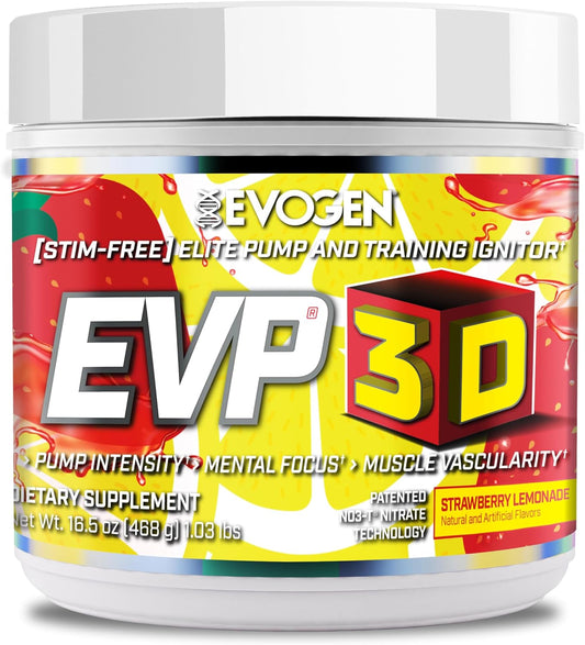 Evogen EVP 3D Sugar-Free Non-Stim Pre Workout Powder - Strawberry Lemonade, 40 Servings, Beta Alanine & Creatine for Energy & Pump
