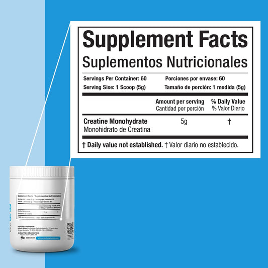 Evolution Advance Sport Nutrition Creatine Monohydrate Powder for Muscle Recovery and Strength - Supports Fasting and Training - Unflavored (60 Servings)