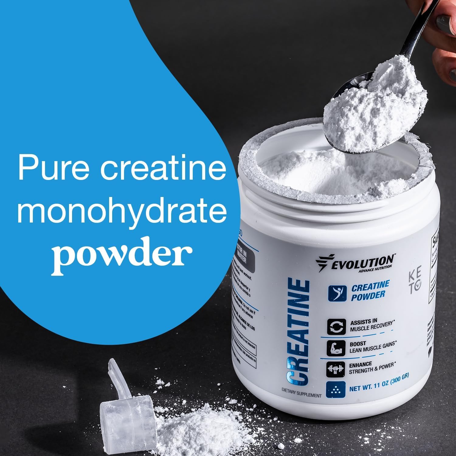 Evolution Advance Sport Nutrition Creatine Monohydrate Powder for Muscle Recovery and Strength - Supports Fasting and Training - Unflavored (60 Servings)