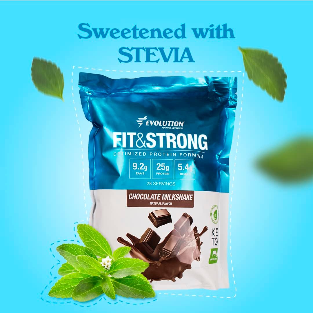 Evolution Advance Sport Nutrition Fit & Strong Whey Protein Powder - Grass-Fed with BCAA for Muscle Recovery, Natural Chocolate Flavor - 2 lbs