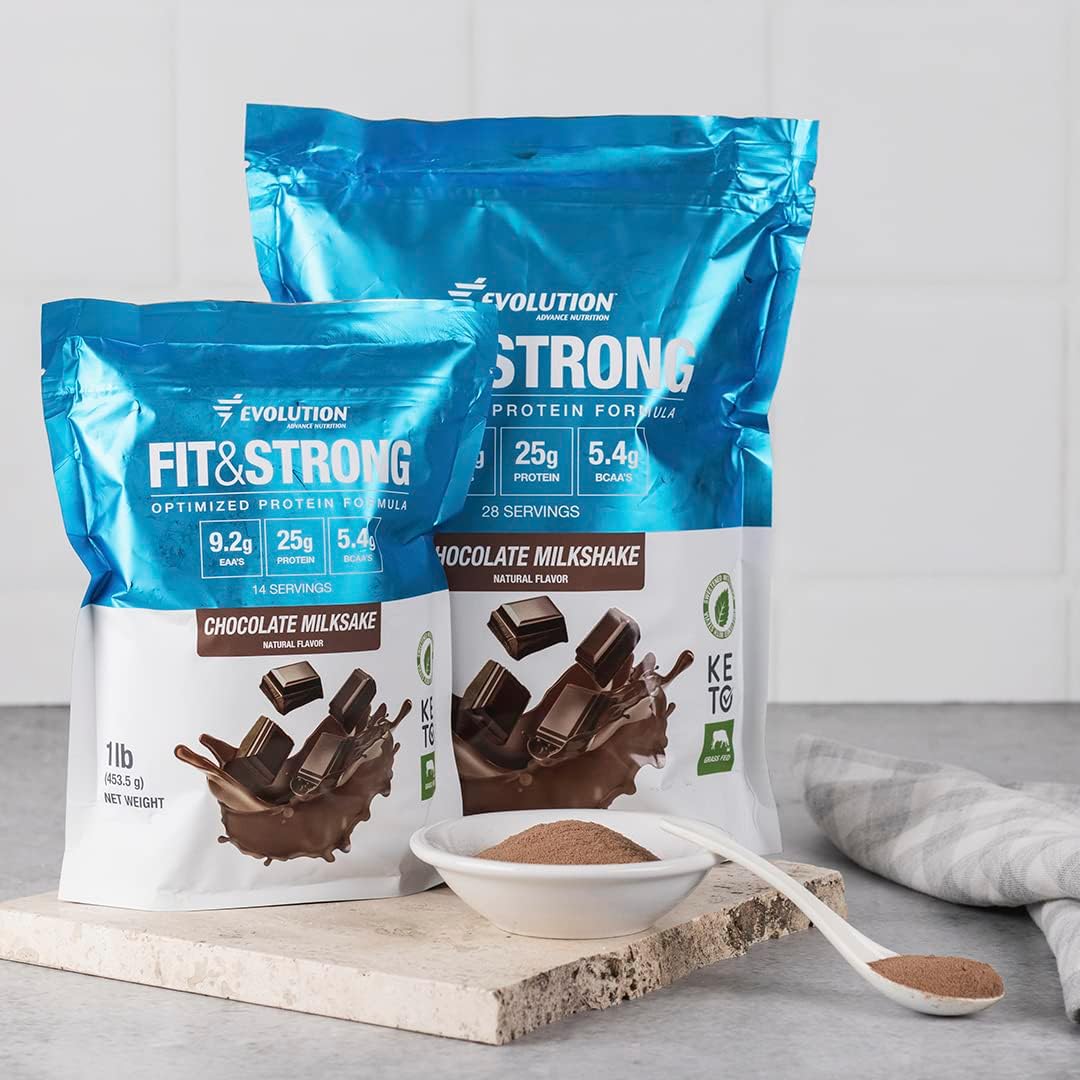 Evolution Advance Sport Nutrition Fit & Strong Whey Protein Powder - Grass-Fed with BCAA for Muscle Recovery, Natural Chocolate Flavor - 2 lbs