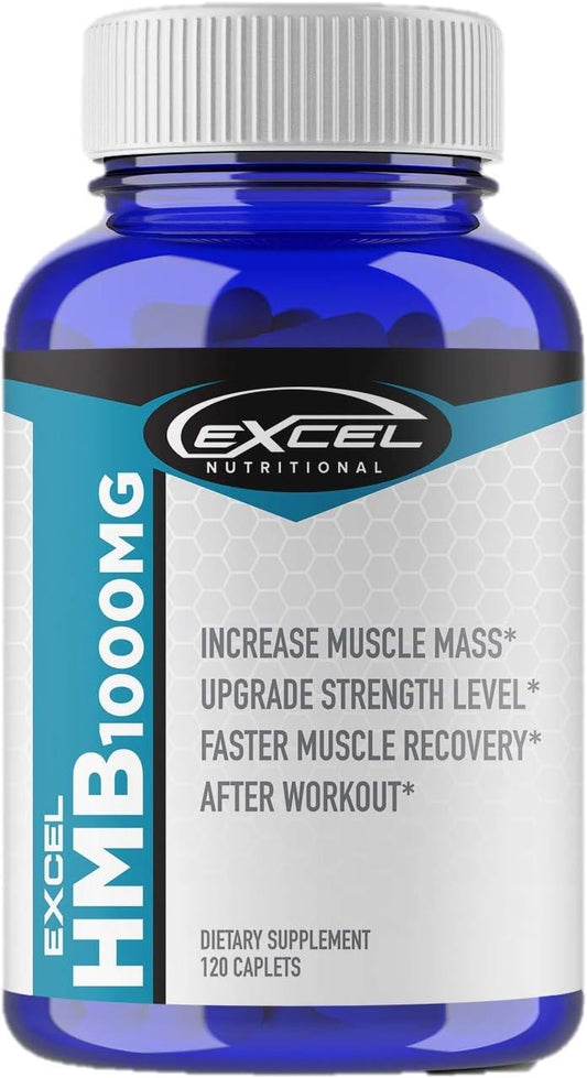 Excelnutritional HMB Capsules - 1000mg per Capsule, 120 Count - Natural Stamina, Endurance, Strength, and Metabolism Support