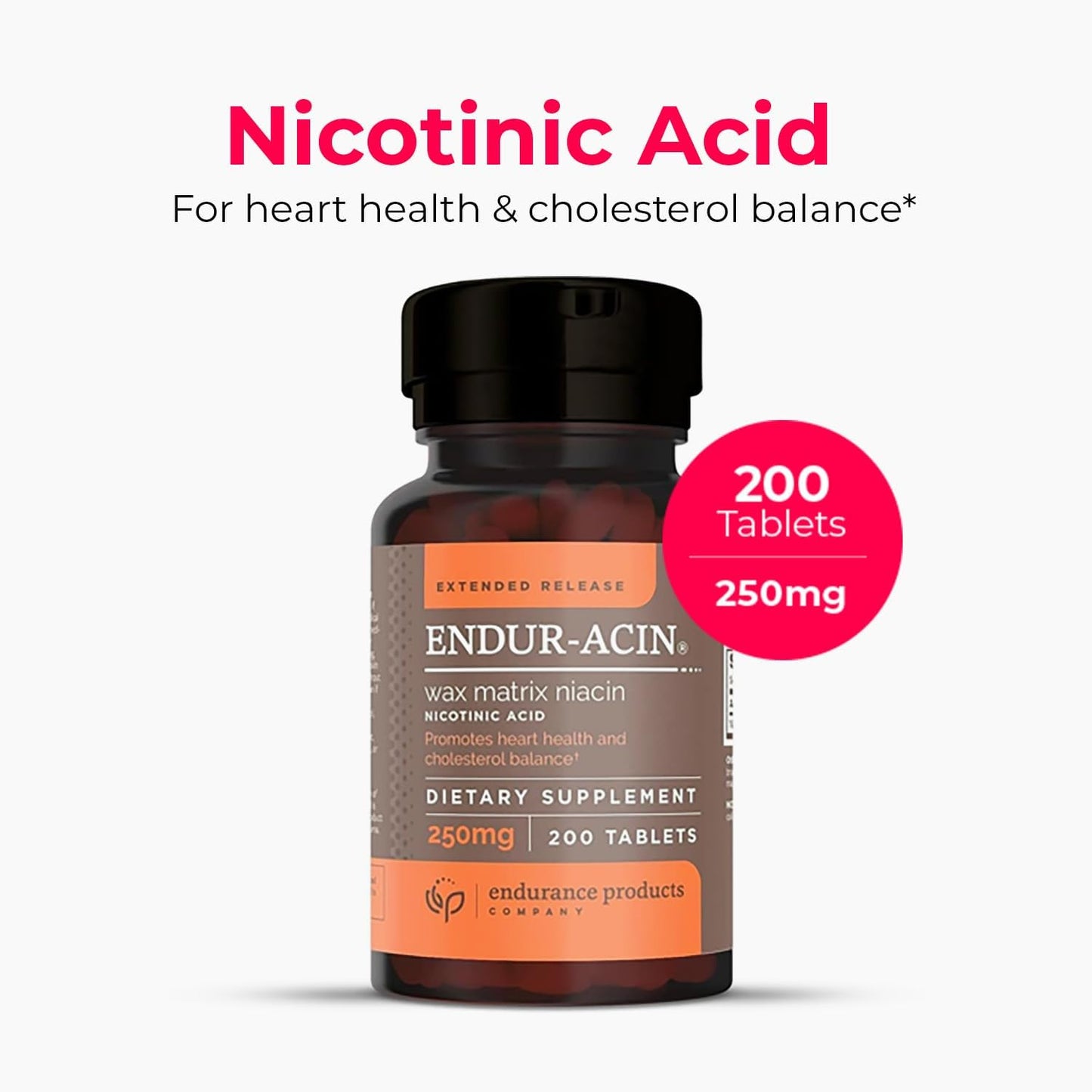 Extended Release Niacin 250mg Tablets for Optimal Absorption - Non-GMO & Gluten Free - 200 Count Vegan Vitamin B-3 - ENDUR-ACIN by Endurance Products