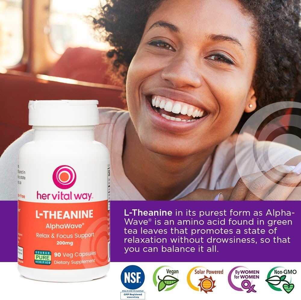 Extra Strength 200mg L-Theanine for Relaxation and Focus Support, Enhanced with AlphaWave Technology
