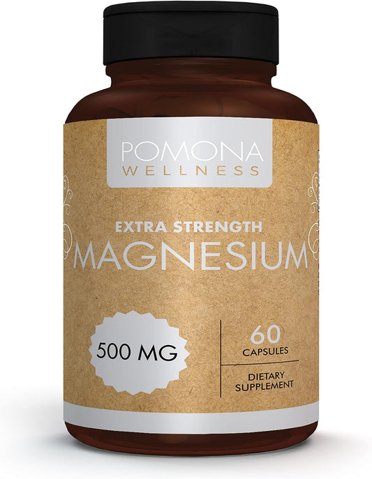 Extra Strength 500mg Magnesium Supplement for Healthy Bones, Sleep, Calm, Muscles, Teeth, Energy, Relaxation - Non-GMO, Vegan - 60 Capsules
