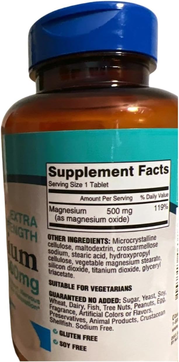 Extra Strength 500mg Magnesium Tablets - 120 Count - High Potency Mineral Supplement