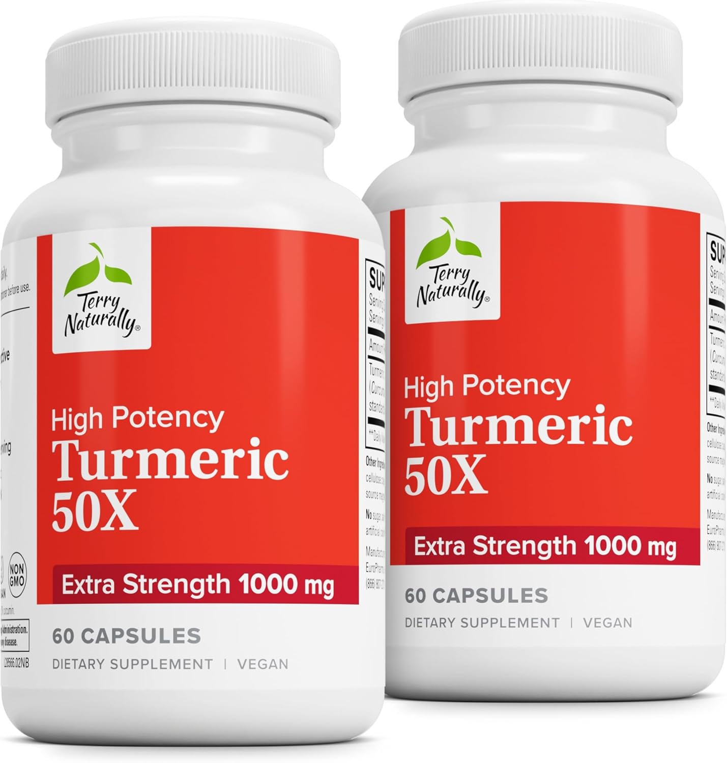 Extra Strength 50X Turmeric Dietary Supplement for Brain, Heart, and Immune Support - Non-GMO - 2 Pack of 60 Capsules