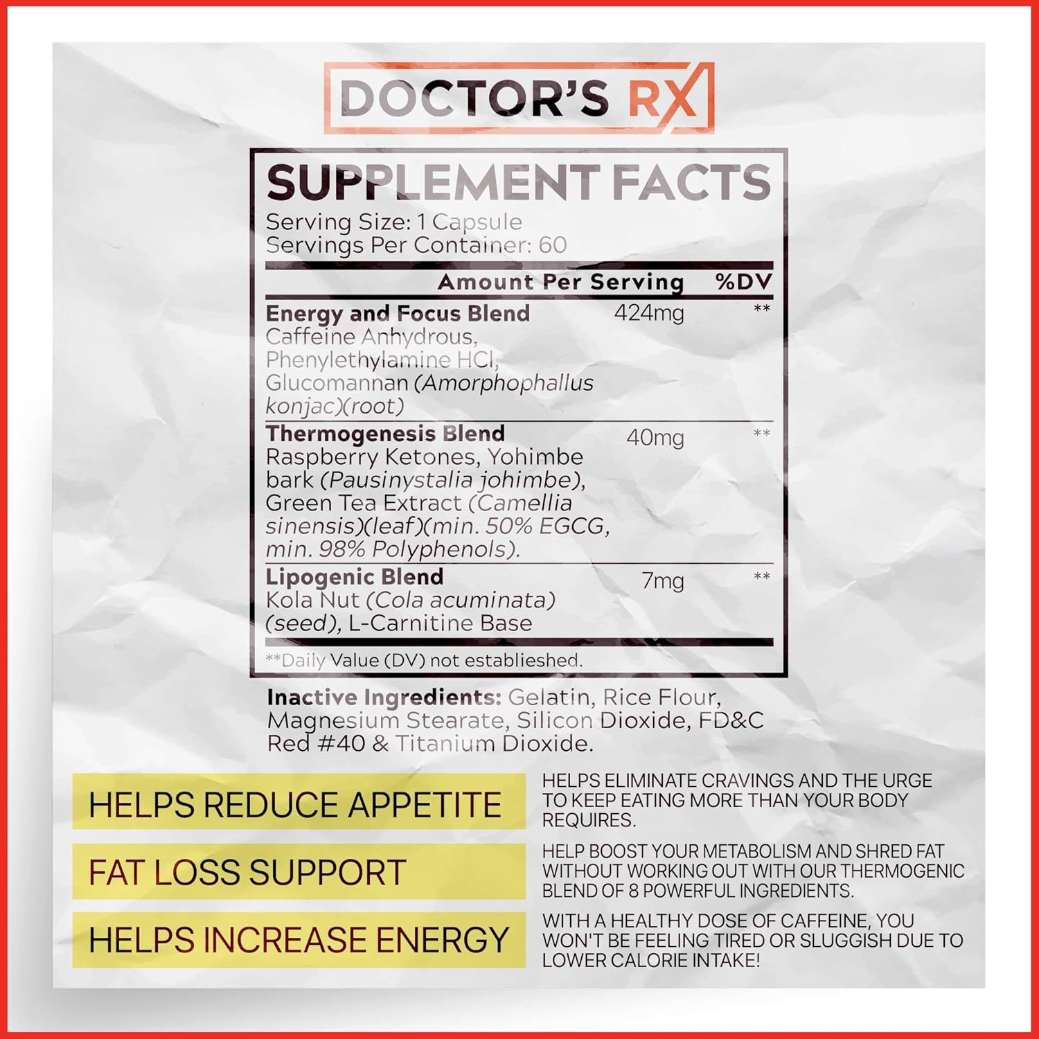 Extra Strength Appetite Suppressant & Metabolism Booster - Lose 40lbs in 60 Days - Weight Loss Pills with 8 Ingredients - 60 Servings