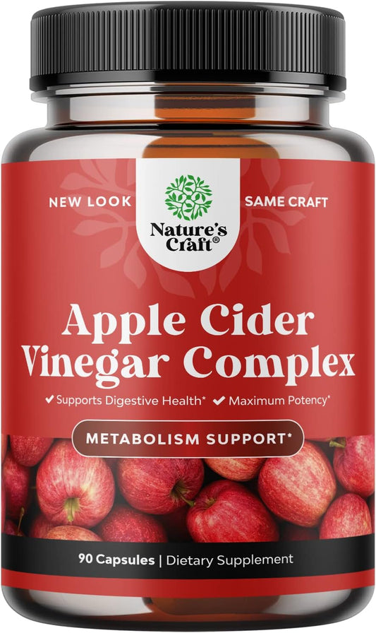 Extra Strength Apple Cider Vinegar Capsules for Gut Cleanse and Full Body Detox - ACV Cleanse and Detox Pills with Cayenne for Digestive Health - Natures Craft (30 Servings)