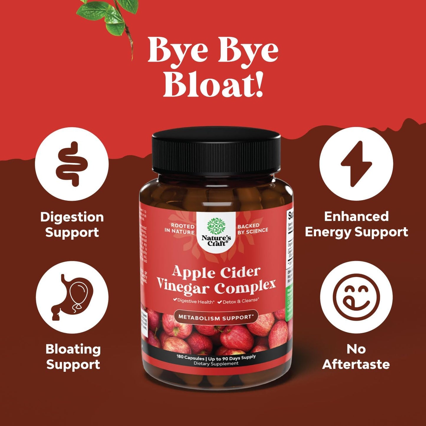 Extra Strength Apple Cider Vinegar Capsules for Gut Cleanse and Detox - 180 Count with Cayenne for Digestive Health - Natures Craft ACV Pills