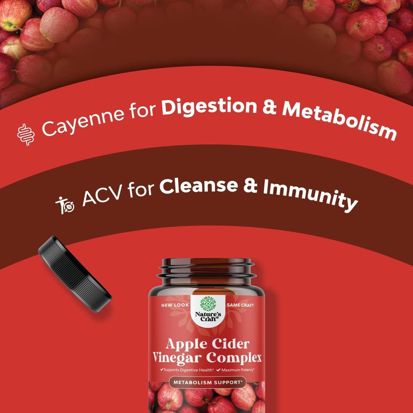 Extra Strength Apple Cider Vinegar Capsules for Gut Cleanse and Full Body Detox - ACV Cleanse and Detox Pills with Cayenne for Digestive Health - Natures Craft (30 Servings)