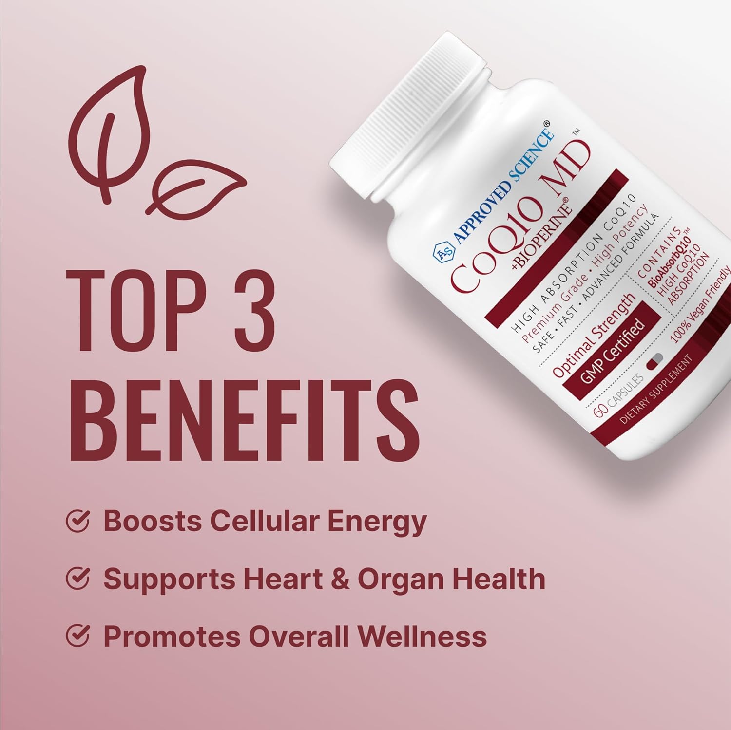 Extra Strength Approved Science® CoQ10 MD with BioPerine® - 250mg Pure CoQ10 for Optimal Support - 60 Vegan Capsules